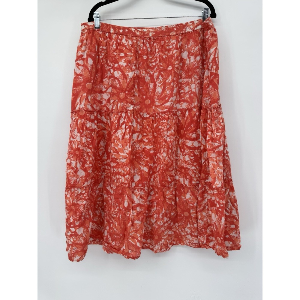 Great Northwest Indigo Tiered Skirt Elastic Waist Pull On L‎ Boho Orange Floral